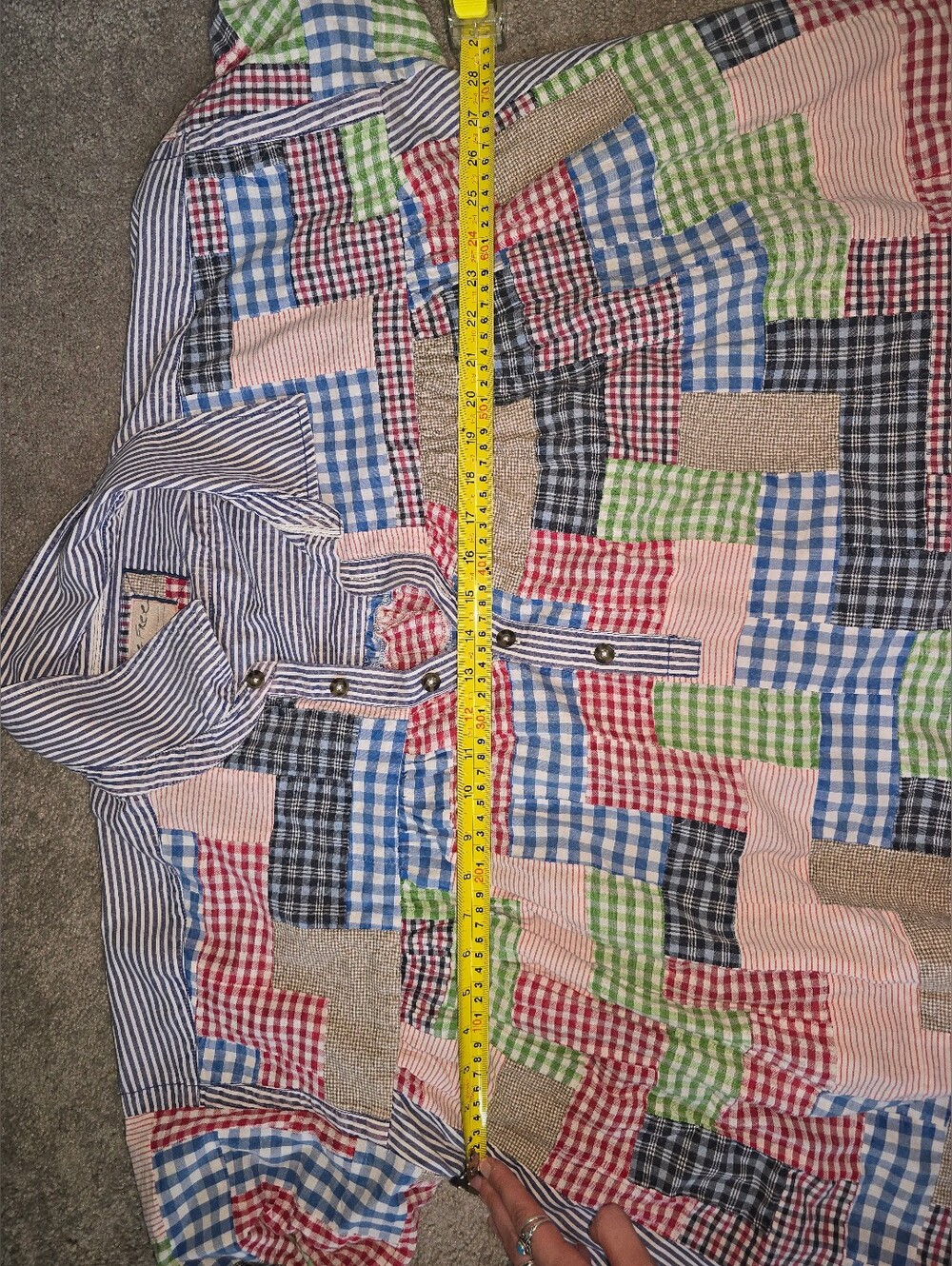 We The Free Patchwork Gingham Plaid Boho Button Front Blouse - Picture 11 of 12